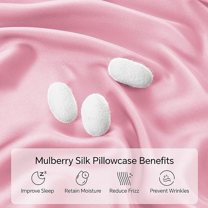 INFIIXSO Mulberry Silk Pillowcase for Hair and Skin, Silk Pillow Cases Standard Size with Hidden Zipper 20x26 Inches, Extraordinary Smooth and Soft Cooling Pillow Cases for Hot Sleepers(Pink, 1 Pack)
