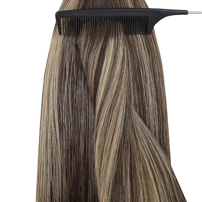 YoungSee Nano Ring Hair Extensions Ombre Nano Hair Extensions Human Hair Dark Brwon Balayage Caramel Blonde Human Hair Extension Nano-Bead 18Inch Nano-Tip Hair Extension for Wedding 50G 50S
