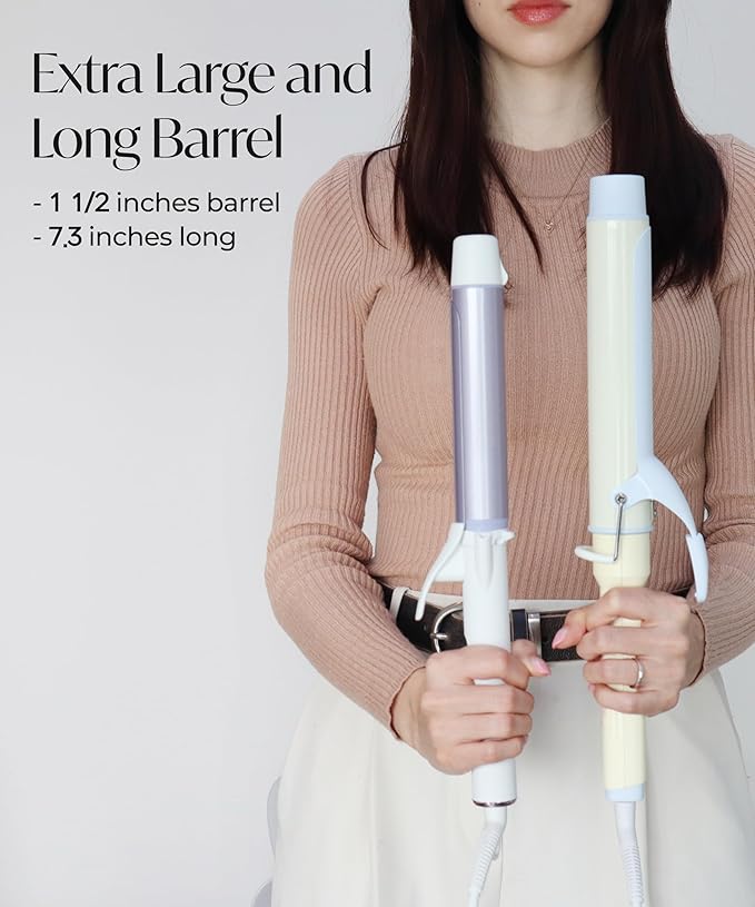 Curling Iron 1 1/2 Inch - 7.3" Long Barrel Ceramic Hair Curler for Blowout, Beach Waves - Curling Wand Designed for Long Hair - Marshmallow