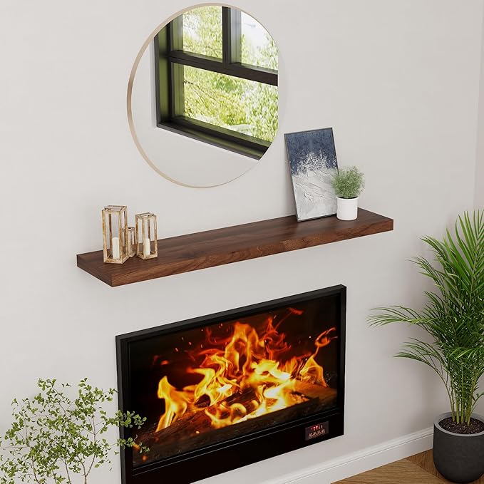 Floating Shelves 48 Inch Long, 48"W x 9"D Wall Shelf Invisible Bracket, 9 Inch Deep Floating Shelf for Wall, Rustic Wooden Shelves for Living Room, Kitchem, Bedroom, Walnut Color, Set of 1