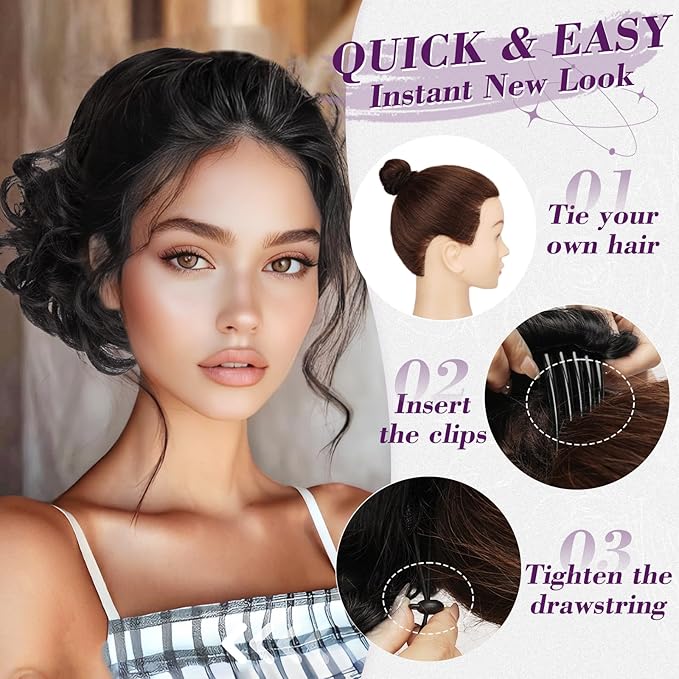BARSDAR Drawstring Ponytail Extension - 10 Inch Short Wavy Black Ponytail Hair Extensions for Women - Synthetic Comb Clip in Ponytail Hairpieces Fake Pony Tails - Natural Black