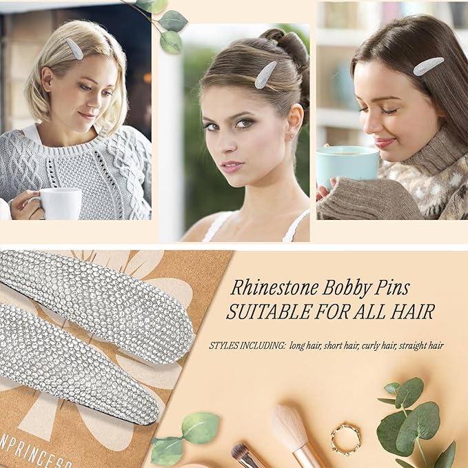 2PCS Rhinestone Hair Clips,Snap Hair Accessories,Decorative Hair Clips,Rhinestone Barrettes For Women Girls(SET13)