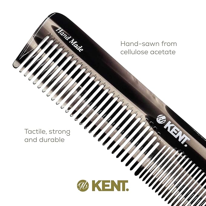 Kent 16T G Black Graphite Fine and Wide Tooth for Daily Grooming,Handmade Styling Comb for All Hair Types,Wet or Dry Hair Detangling Comb for Men and Women,Saw Cut Hand Polished,Made in England