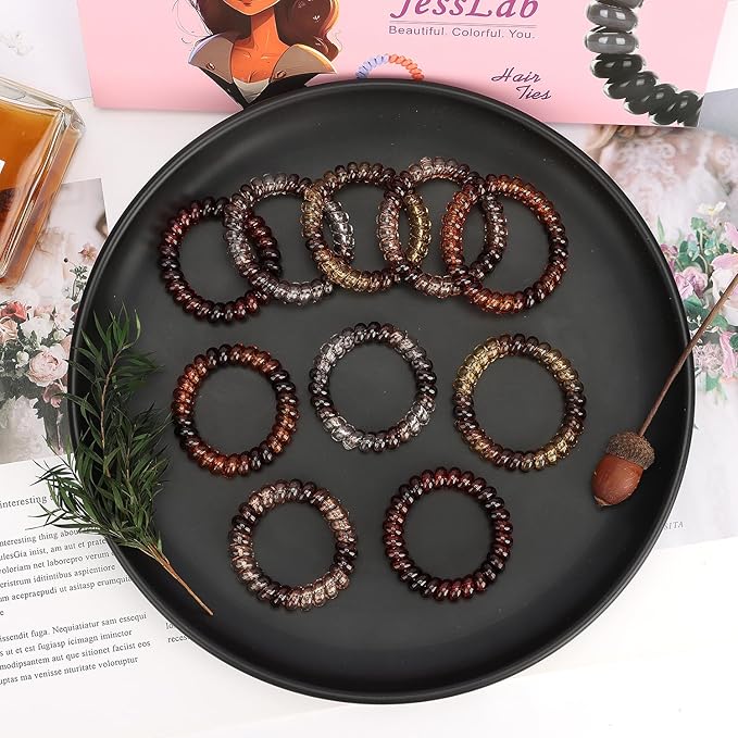 JessLab Spiral Hair Ties for Women, 10-Pack Traceless No-Damage Ponytail Holders, Coils Hair Bands for Girls, Assorted Colors