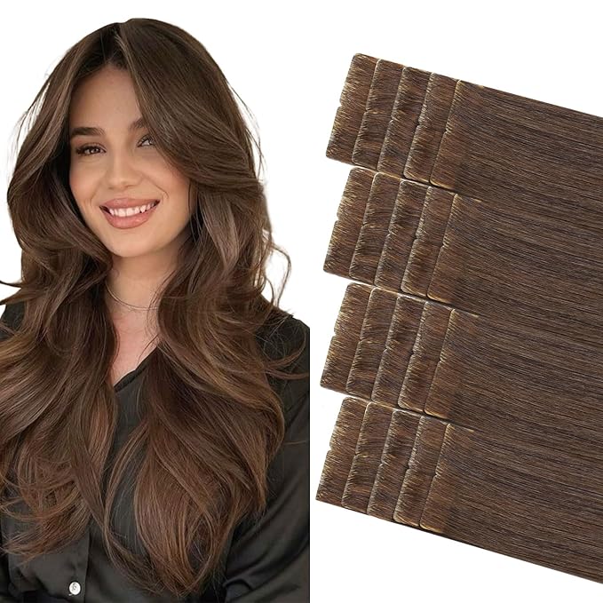 COOKAYU Invisible Human Hair Tape in Extensions, Tape in Hair Extensions Human Hair Medium Brown Invisible Tape ins Hair 20pcs 50g 22Inch