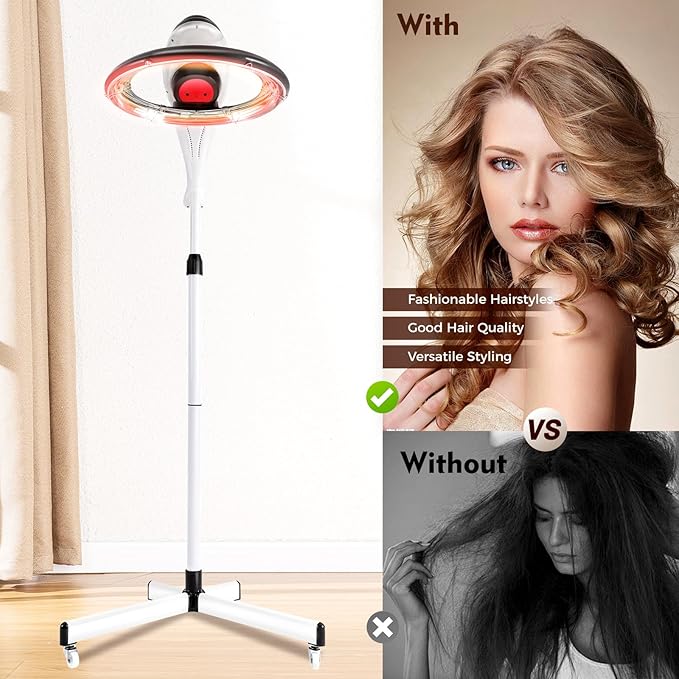 3-in-1 Orbital Rotating Hair Processor, Portable Removable Hood Dryer, Multifunctional Adjustable Hair Steamer, Vertical Professional Styling Infrared Hair Dryer, 950W for Salon Home Use, Gray