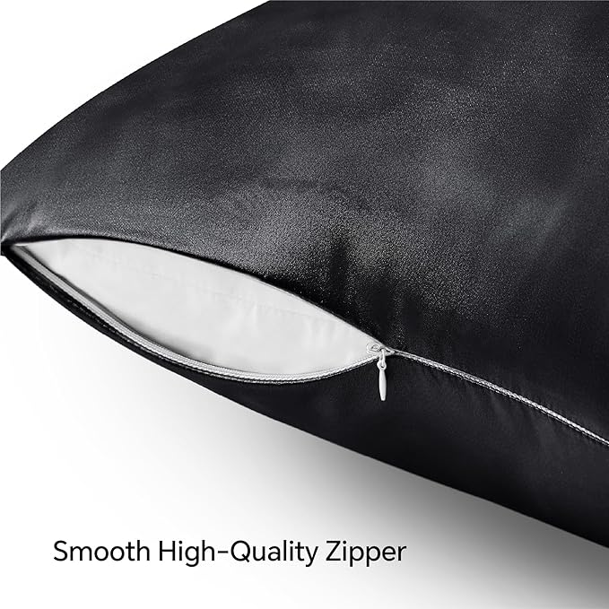 BEDELITE Satin Pillowcase with Zipper 4 Pack, Dark Grey Pillow Cases Queen Size, Super Soft and Cooling Similar to Silk Pillow Cases, Gift for Women Men(20x30 Inches)