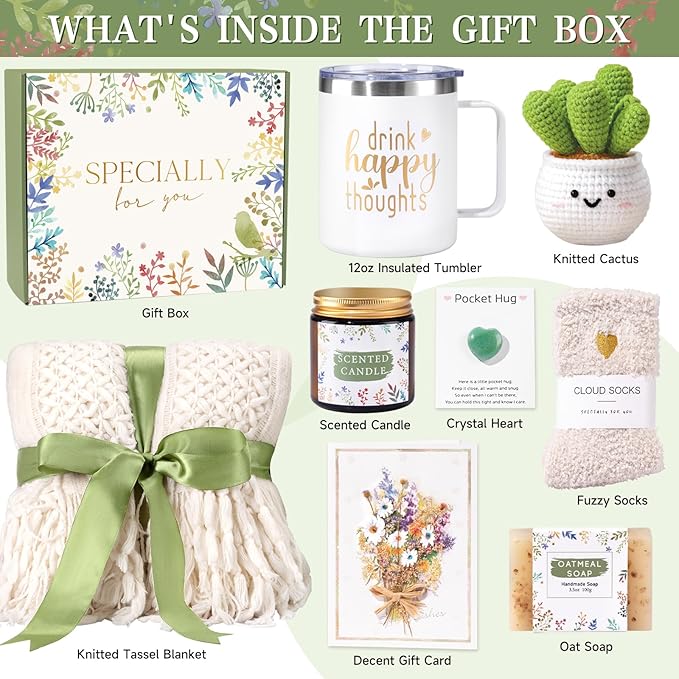 Get Well Soon Care Package for Women, Unique Birthday Gifts for Women, Thank You, Get Well, Sympathy Gift Baskets Spa Gifts Inspirational Friendship After Surgery Gift Blanket, Box for Her Grandma
