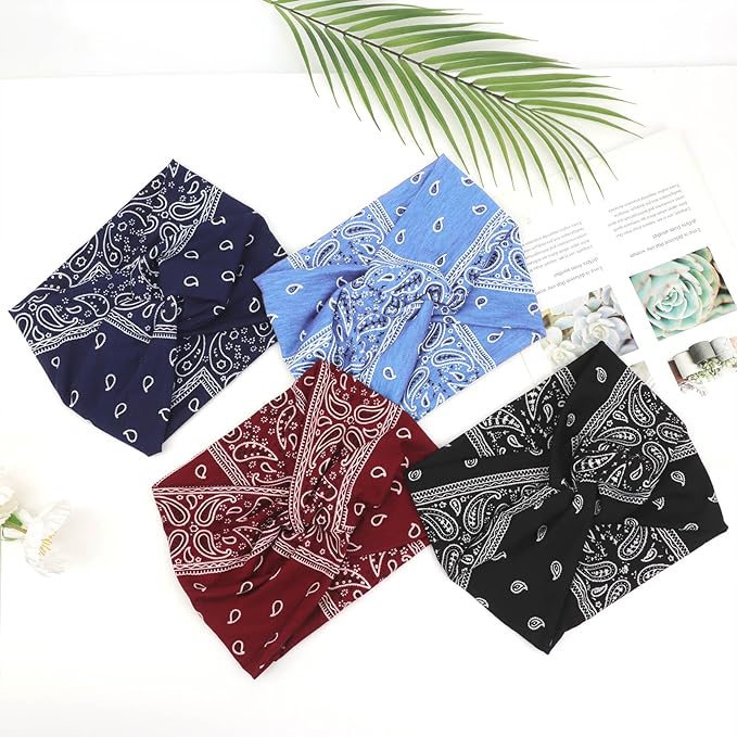 DRESHOW 6 Pack Extra Wide Headbands for Women Large Turban Headband Boho Head Wrap Elastic Hairbands Hair Twisted Knot Hair Accessories