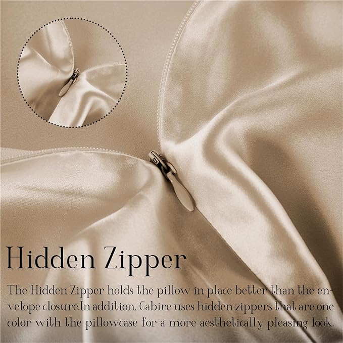 Mulberry Silk Pillowcases Set of 2, Both Sides Real Silk Pillow Covers for Hair and Skin Cool Pillowcase Organic Silk Pillowcase 2 Pack with Hidden Zipper, Champagne, King (20"×36")