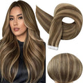 Full Shine Human Hair Extensions Color 4 Brown Highlight 27 Blonde Tape in Hair Extensions 18Inch Long Straight Skin Weft Seamless Invisible Extension for Bridal Hairstyles 100G 40Pcs