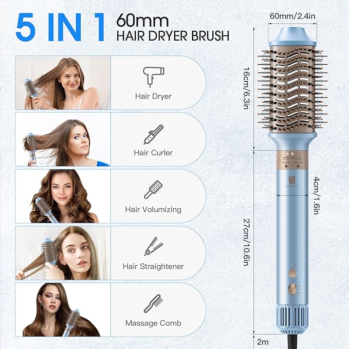 Webeauty Hot Air Styler, Blow Dryer Brush, Auto Hair Wrap Curling Irons Hot Air Brush Negative Ionic Airflow Hair Curlers, Multi Styler for Volumizing, Straight, Wavy, Curly Hair, Blue Pink