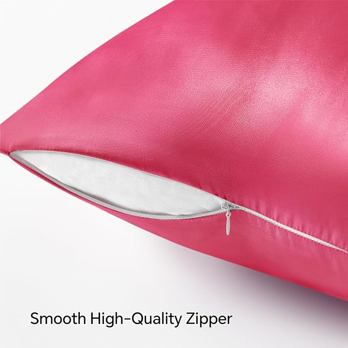 BEDELITE Satin Pillowcase with Zipper, Hot Pink King Size Pillow Cases Set of 2, Super Soft and Cooling Similar to Silk Pillow Cases, Gift for Women Men(20x40 Inches)