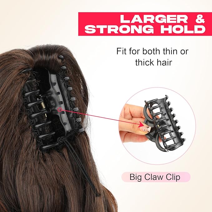 Ponytail Extension - 14" Claw Clip in Ponytail Hair Extensions Natural Soft Synthetic Layered Wavy Pony Tail Hair Pieces for Women - Chocolate Brown with Highlights