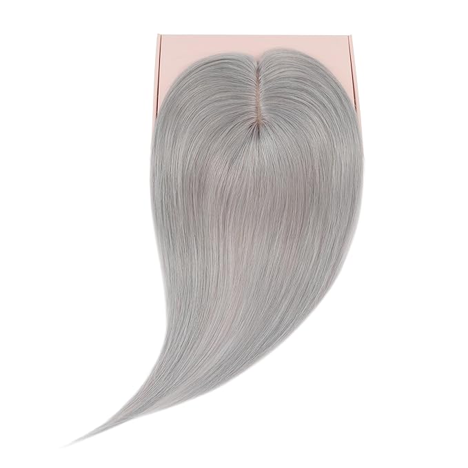 Rich Choices Hair Toppers for Women Real Human Hair 100% Human Remy Toppers NO Bangs for Women with Thinning on Top Clip in Hairpiece 4"x4.7"Lace Base 14 Inch Gray