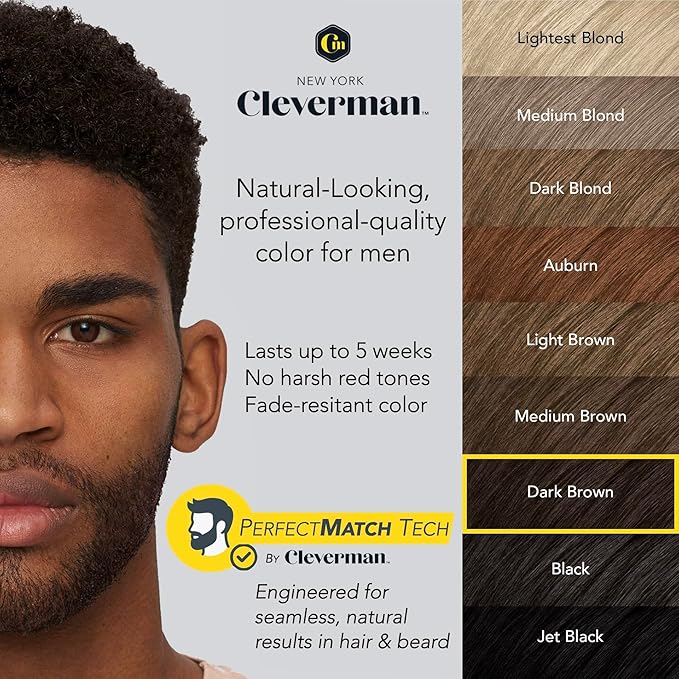 2X Pack Cleverman Hair & Beard Dye Kit for Men, All-in-One Reusable Mens Hair Color, Natural Gray Coverage, Ammonia-Free Beard Mustache Dye for Men (Dark Brown for Black Men)