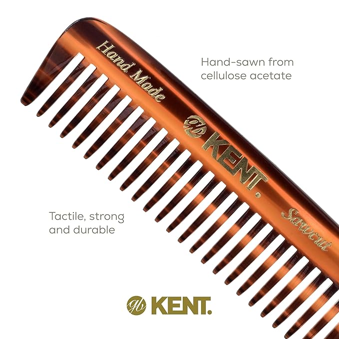 Kent 93T Tortoiseshell Wide Tooth Small Comb for Men's Mustache and Beard Grooming, Pocket Sized Detangler Travel Comb, Saw-Cut and Polished, Handmade in England