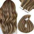 Sunny Hair Tape in Hair Extensions Human Hair 14 Inch Hair Extensions Real Human Hair Tape in Extensions for Women Medium Brown Highlights Caramel Blonde Remy Hair Straight Skin Weft 40pcs 100g