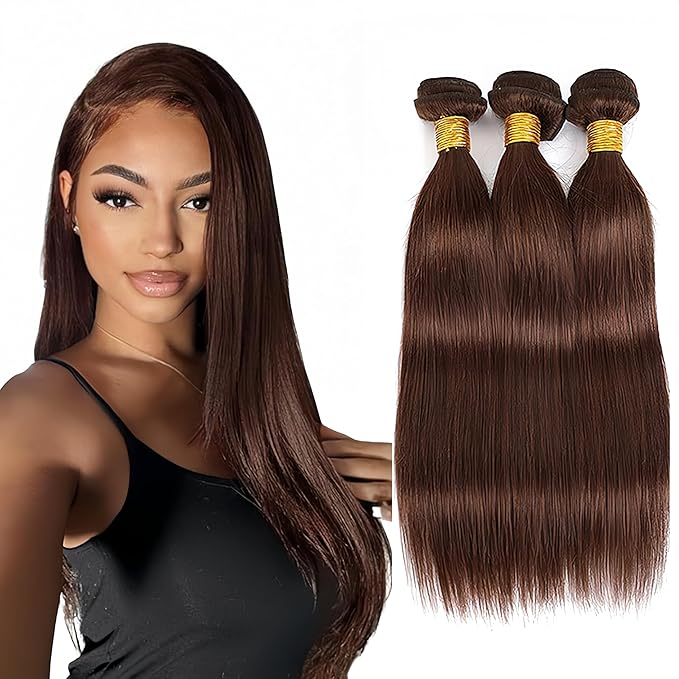Color 4 Straight Bundles Human Hair Chocolate Brown Bundle Niegmeag Brazilian Virgin Remy Hair 3 Bundles 16 18 20 Inch Double Weft Brown Straight Bundle Hair Weave 150g