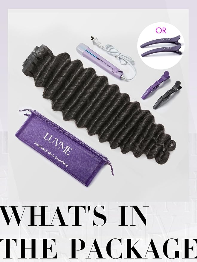 LUVME Clip in Hair Extensions Real Human Hair, Natural Black 135g 9pcs 18 Inch, Human Hair in Extensions for Women Clip ons Thick Loose Deep Wavy Extensions