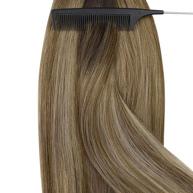 YoungSee Nano Extensions Human Hair Ombre 22 Inch Nano Ring Hair Extensions Human Hair Balayage Dark Brown with Blonde Nanobead Hair-Extension Real Hair or Wedding 50s 50g