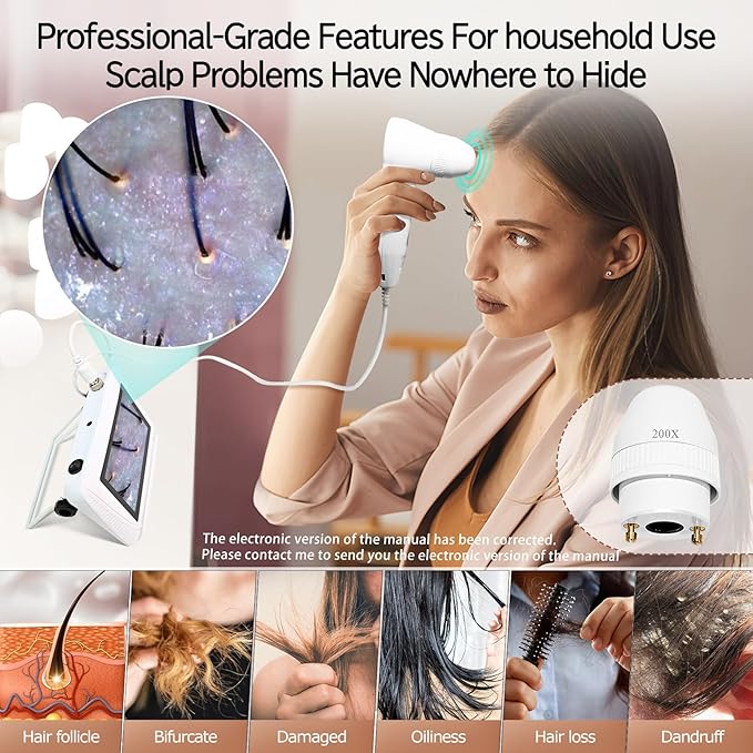 Skin Hair Analyzer 5 Inch Digital Skin & Hair Analyzer with 50x/200x Lenses, Portable Scalp Analyzer, Rechargeable Skin Detector, High-Definition Lcd Display, Suitable for Home and Salon Use