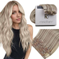 RUNATURE Clip in Hair Extensions, Thick Human Hair Clip in Extensions 120g, Blonde Remy Hair Tangle Free, Natural Looking For Daily Wearing, 14 Inch 7pcs #19P60 Dirty Blonde Highlights