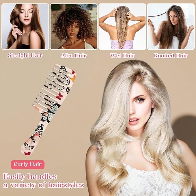 Wide Tooth Comb,Effortless Tangle Removal for Curly, Wet, Long Hair Wet,Cute Aesthetic Design for Women Men and Girls (Brown-12)