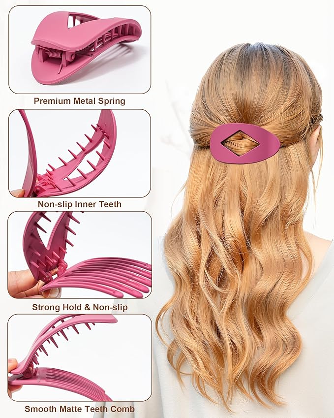 6 PCS Flat Hair Clips for Women - French Medium Flat Claw Clips for Thick Thin Hair, Strong Grip Non Slip Hair Claw Clips for Women Girls