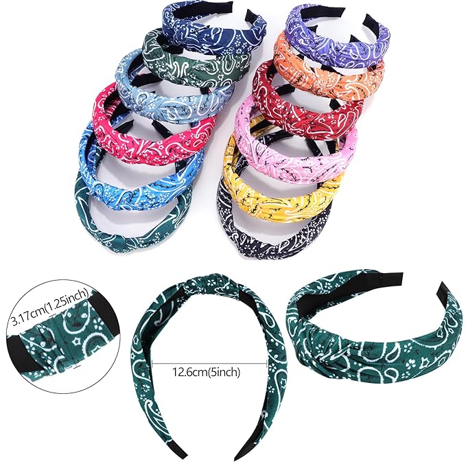 VELSCRUN Bandana Knotted Headbands for Women 12 Pack Gilrs Head Bands Fashion Solid Hair Band Non Slip for Womens Thin Thick Short Hair Face Wash Hair Accessories