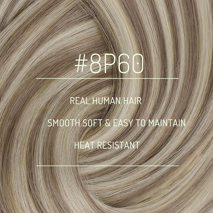 RUNATURE Clip in Hair Extensions Real Human Hair, Blonde Hair Extensions Clip Ins, Remy Human Hair Clip in Extensions, Short Straight Hair 12 Inch 80g 7pcs #8P60 Ash Brown Highlight Platinum Blonde