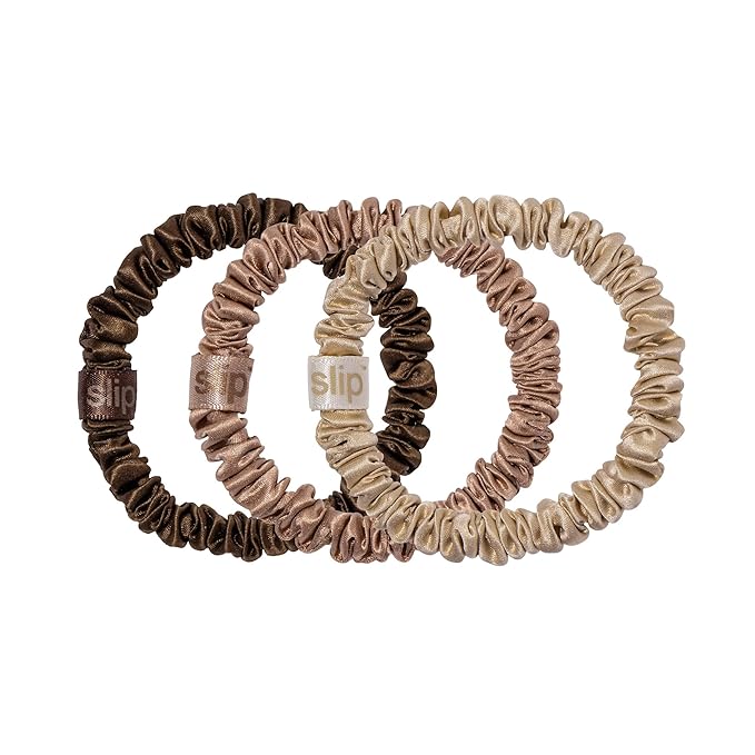 SLIP Amazon Exclusive Skinny Scrunchies: Anti-Crease, Anti-Breakage Slipsilk™ Design Protects Delicate Hair | Includes 3 Pure Silk Scrunchies, Basics