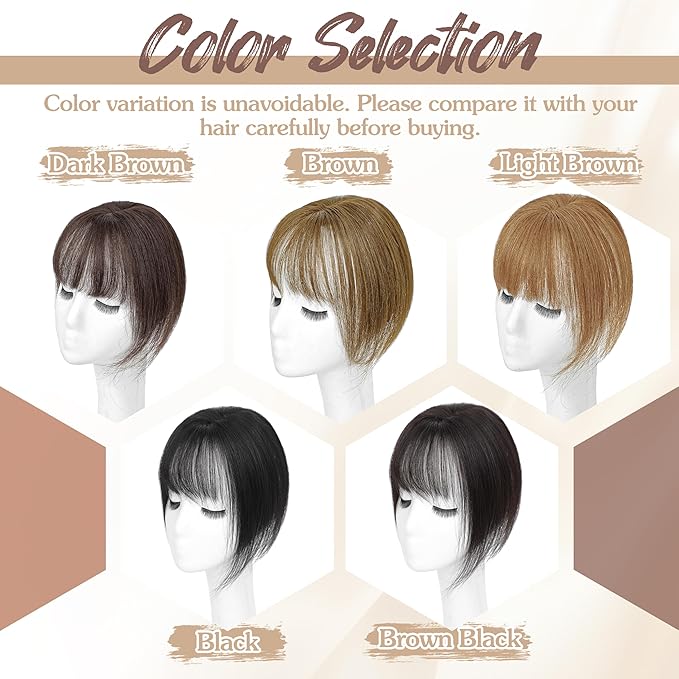 Hair Toppers for Women Real Human Hair - 360° Coverage Brown Clip In Topper with Bangs for Thinning Hair Upgraded 5×9 cm Silk Base Ideal for Everyday Use