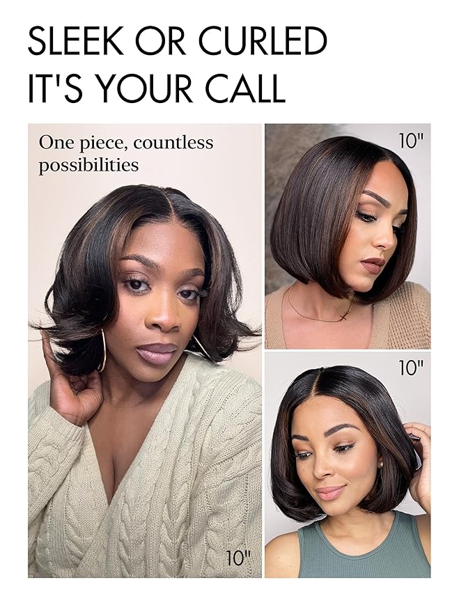 LUVME HAIR 5X5 Layered Cut Bob Wig 100% Human Hair Wigs Glueless 10 Inches Bob Pre Cut Plucked Lace Short Wig Ready To Go Bleached Knots Middle Part Brown Highlight Wigs