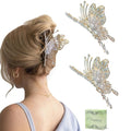 Butterfly Hair Claw Clips for Women, 2Pcs Rhinestone Large Non-Slip Strong Metal Clips for Thick Hair Styling, Hold, and Fashion Hair Accessories