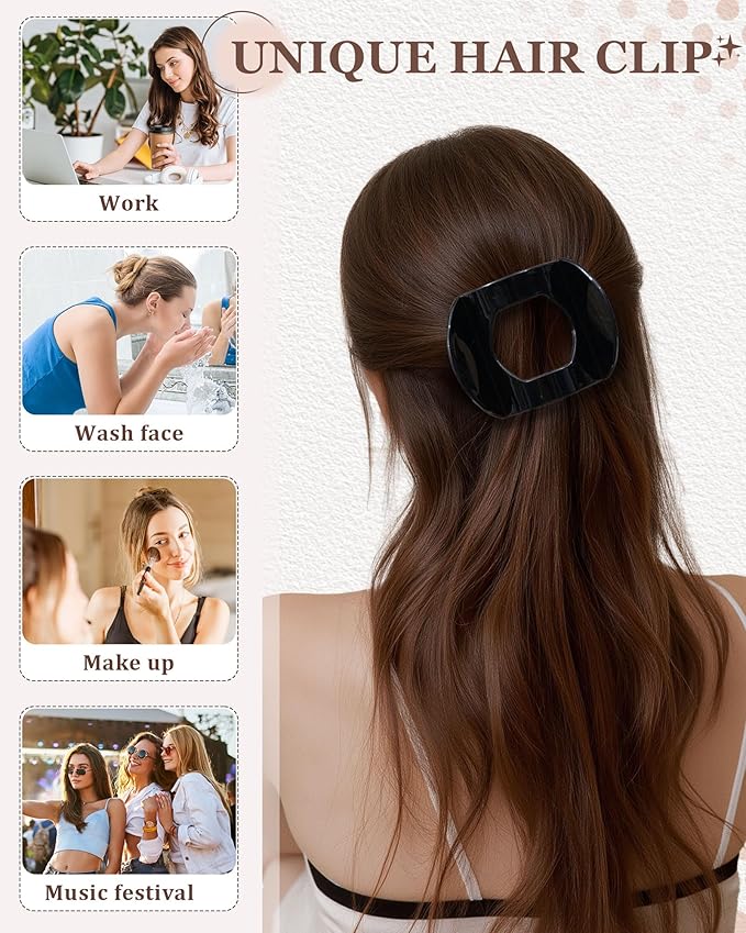 Flat Hair Clips for Women,6 Pcs Curved Claw Clips for Women Girl, Large Strong Hold Barrettes Claw Clips for All Hair Textures Thick & Thin Hai