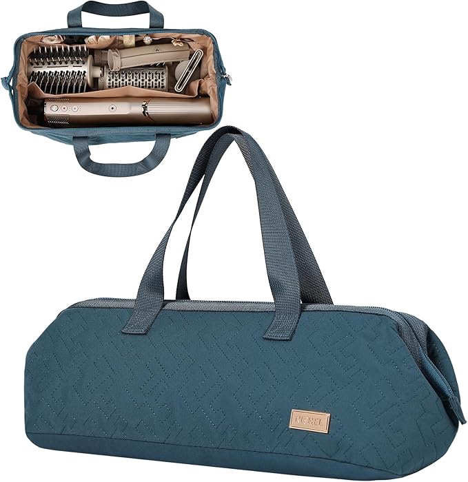 NISHEL Hair Tools Travel Carrying Bag, Portable Hair Air Wrap Dryer Case, Hair Dryer/Curling Iron/Airstraight Attachment Organizer, Lake-Blue
