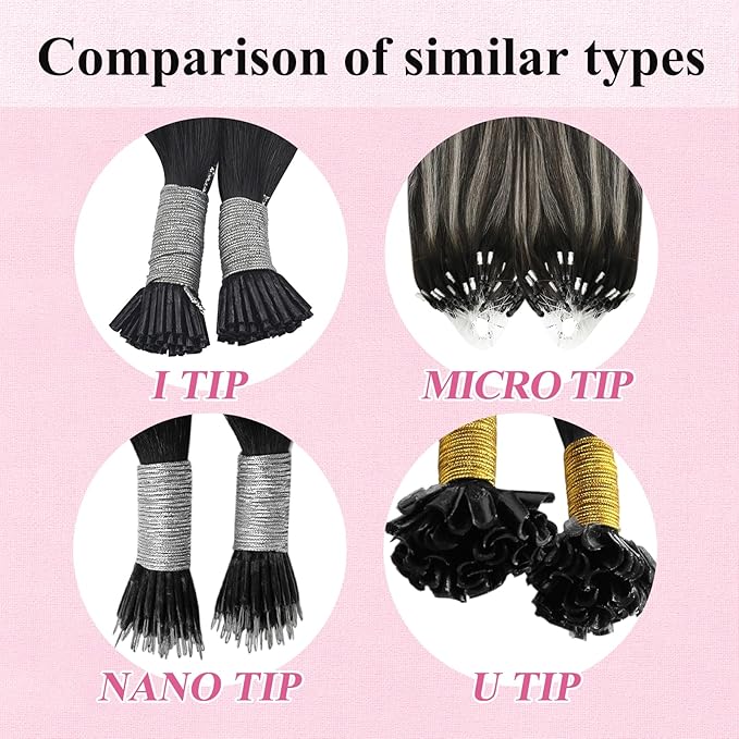 YoungSee Micro Link Hair Extensions Human Hair Ombre Micro Loop Hair Extensions Real Human Hair Silver with Black Balayage Beaded Hair Extension Pre Bonded Hair for Girls 16Inch 50g 50s