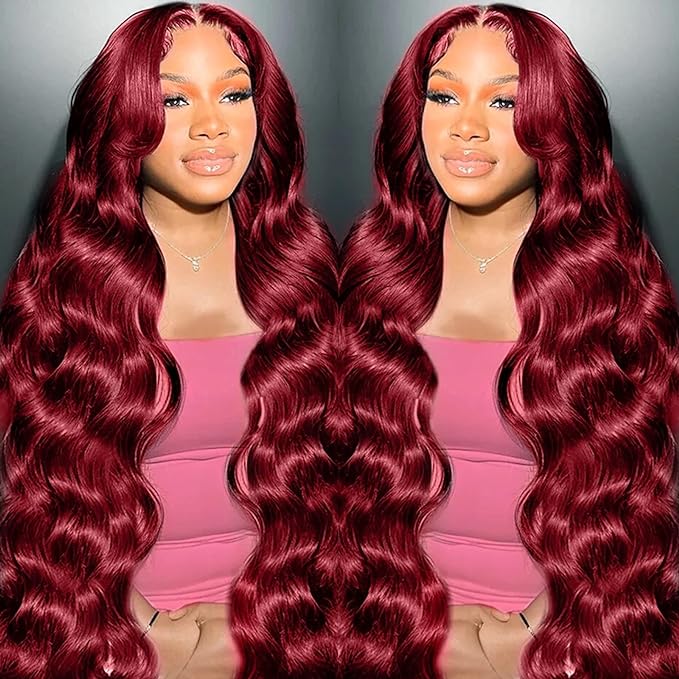 99J Burgundy wig human hair 13x4 body wave lace front wigs human hair 180 Density Pre Plucked Glueless Wine red colored lace front wig for Women 26inch