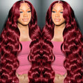 99J Burgundy Wig Human Hair 13x4 Body Wave Lace Front Wigs Human Hair 180 Density Pre Plucked Glueless Wine Red Colored Lace Front Wig for Women 20 Inch
