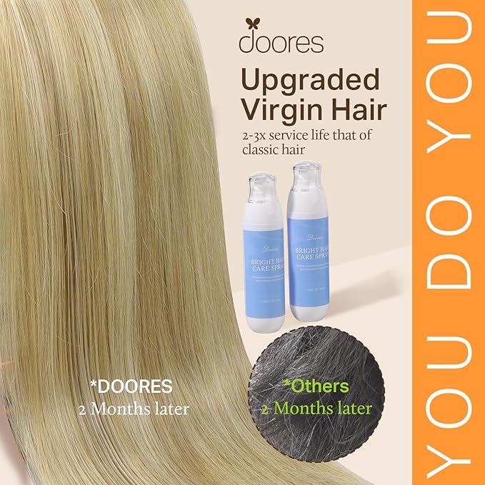 DOORES Hair Extensions Real Human Hair, Light Blonde Highlighted Golden Blonde 12 Inch 80g 7pcs, Remy Extensions Seamless Clip in Straight Invisi Edge Thick Weft
