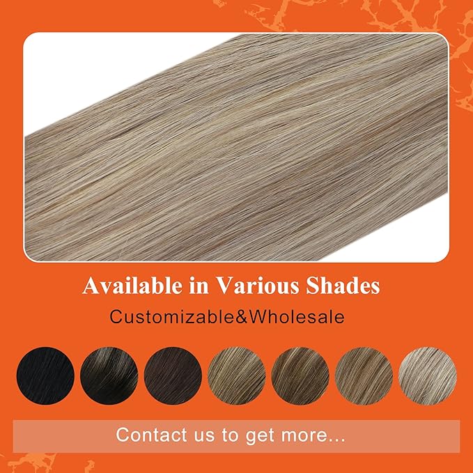 Full Shine Seamless Remy Hair Extensions Tape in Color 18/613 Ash Blonde Mix With Blonde Natural Hair 14Inch Tape in Real Human Hair Extensions Double Side Tape Extensions 20Pcs 50Grams Add Volume