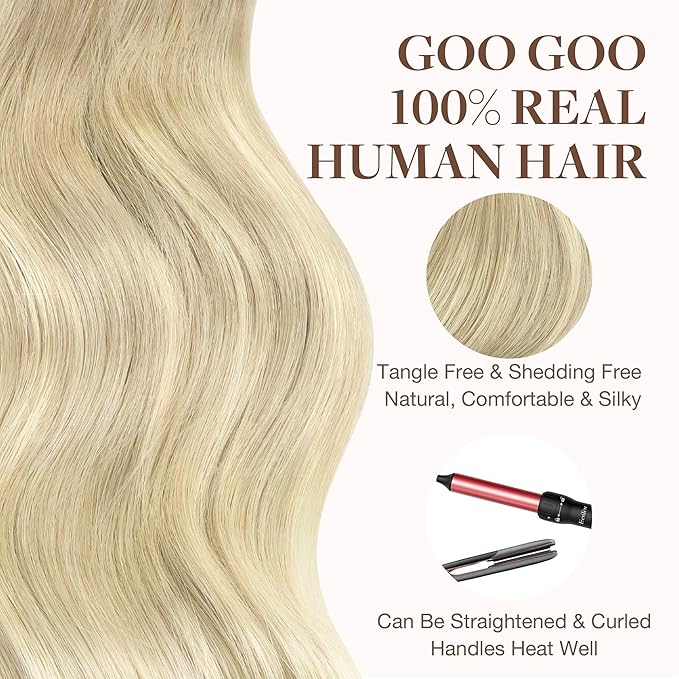 GOO GOO Tape in Hair Extensions Human Hair, 18ET90A Natural Blonde Balayage, 22inch 100g 40pcs, Skin Weft Seamless Invisible, Silky Straight with Thick Ends, Remy Human Hair
