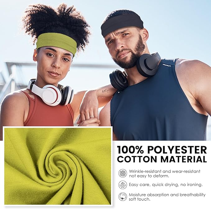 10 PCS Headbands for Women - Fashion Non Slip Cotton Headbands for Women and Men Perfect for Sports and Outdoor Activities in Summer,Including Running, Yoga, Cycling, Gym Workouts