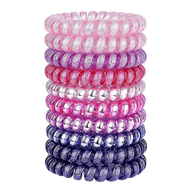 JessLab Spiral Hair Ties for Women, 10-Pack Traceless No-Damage Ponytail Holders, Coils Hair Bands for Girls, Assorted Colors