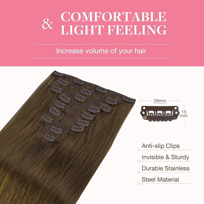 GOO GOO Clip in Hair Extensions Real Human Hair, Remy Human Hair Extensions Clip ins for Women, Natural Human Hair, 22inch 220g 9Pcs, #4A Chocolate Brown