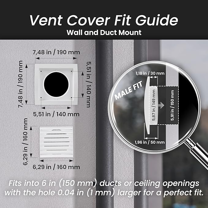 Repa Market 6 Inch White Dryer Vent Hood/Duct Cover for Walls or Ceiling/ABS Plastic Louvered Air Grille with Built-in Mesh Screen/Exhaust and Dryer Vent Covers for Indoor & Outdoor Use