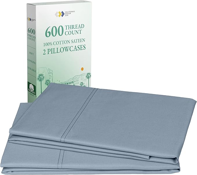California Design Den Luxuriously Soft Premium 600 Thread Count, 100% Cotton Set of 2 Cases, Crisp Pillowcases King Size Set of 2, Fits King Pillows (Pastel Blue)