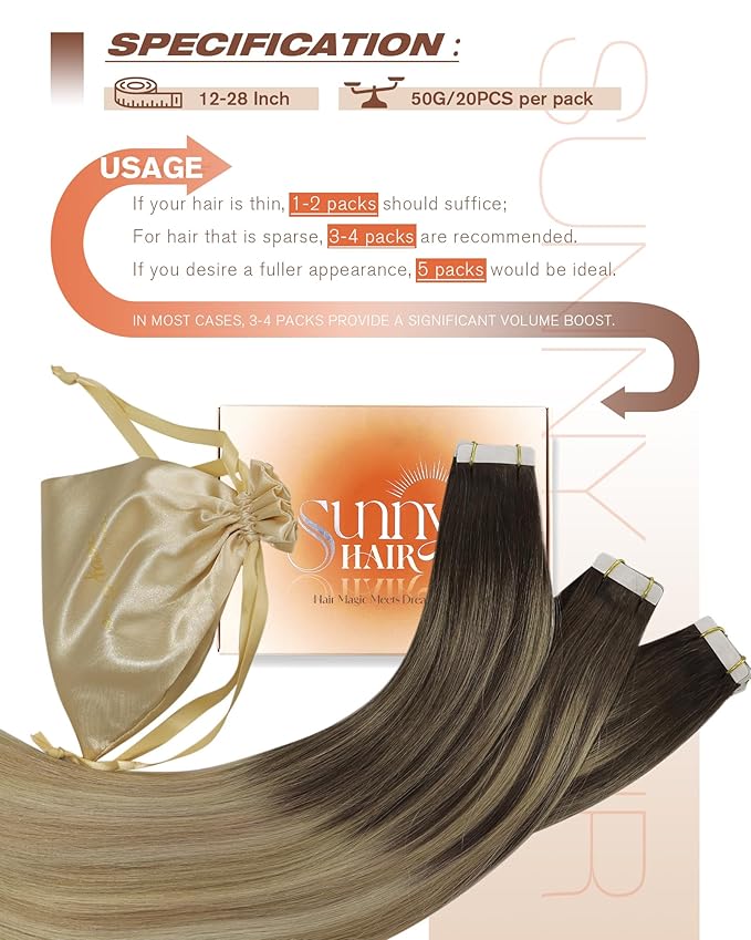 Sunny Hair Tape in Hair Extensions Human Hair Brown Balayage Blonde Tape in Extensions 12 Inch Real Hair Extensions Tape in 20Pcs 30g