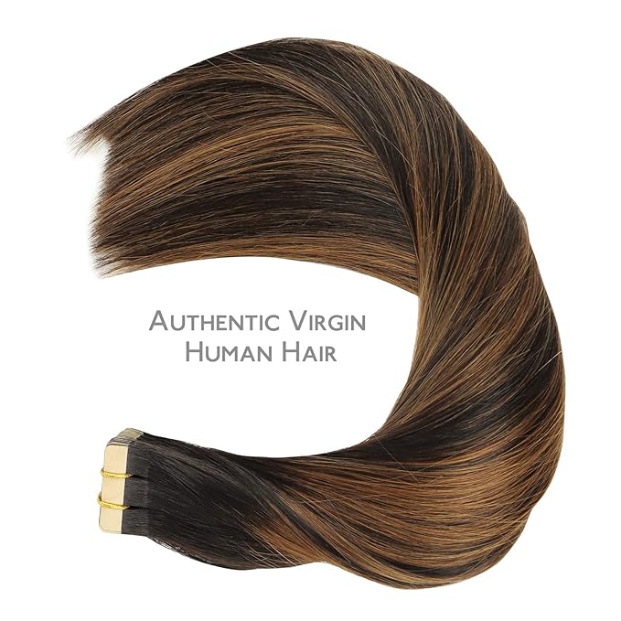 WENNALIFE Tape in Hair Extensions Human Hair, 20pcs 60g 26 inch Balayage Natural Black to Chestnut Brown Remy Hair Extensions Straight Human Hair Tape in Extensions Skin Weft Tape Extensions